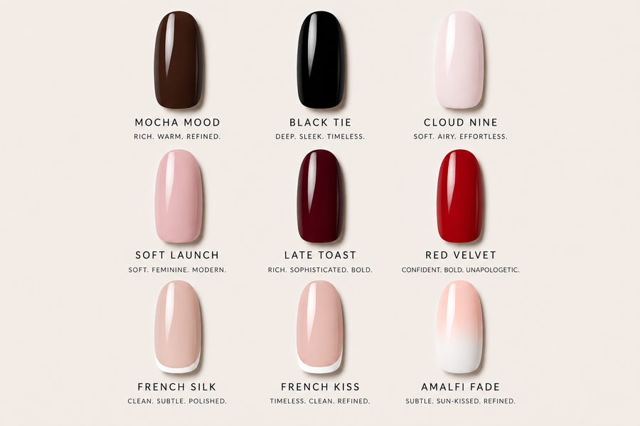Nine Nailé shades with their names